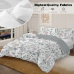 Girls Duvet Cover Full Floral Aesthetic Bedding Sets Gray Pink Flower Duvet Cover Set Teens Flower Kids Reversible Comforter Cover with Botanical Leaf for Women Adult - Image 2