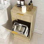 10-Gallon Woodgrain Tilt-Out Trash Can Cabinet with Wave-Textured Drawer & Pull-Out Bin - Multipurpose Kitchen/Bath Organizer in Oak Finish - Image 13