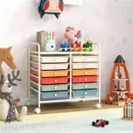 12-Drawer Rolling Storage Cart - 2-Row 10-Storey, Multicolor Drawers, 4 Wheels (2 Brake), White Frame-Macaron - Image 7