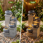 4-Tier Cascading Water Fountain with Warm White LED Lights Resin Indoor Outdoor Water Feature - Image 3