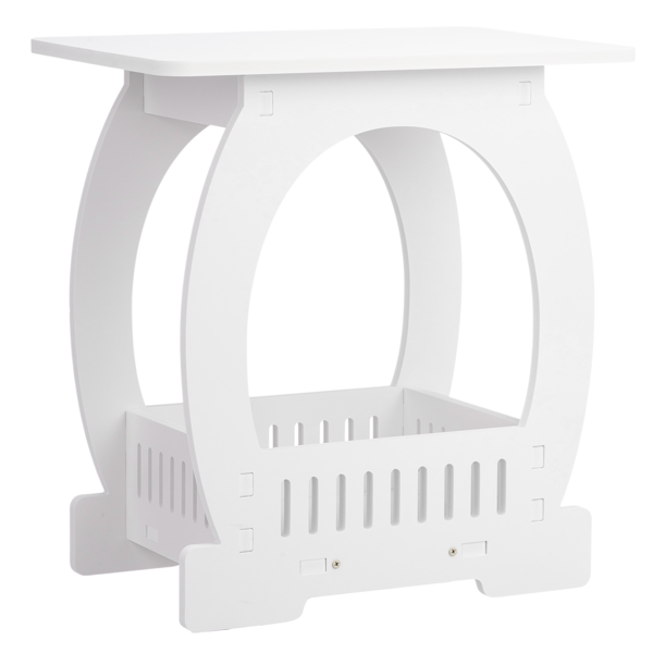Side Table with Storage, Nightstand End Table for Small Spaces, Modern Arch Design Bedside Table for Indoor Outdoor, White