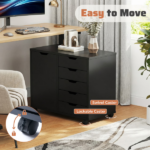 5-Drawer Rolling File Cabinet on Wheels, Wood Printer Stand with Storage Drawers for Home Office, Black (Shipment from Walmart) - Image 6