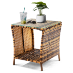 [Replace old code: 21936583] Glass Surface Yellow Gradient Iron Frame Rattan Side Table - Image 5