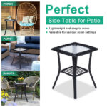 Outdoor Wicker Side Table, Rattan End Table with Glass Top, Patio Coffee Bistro Table for Indoor Garden Porch Balcony, Black - Image 10