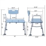 Medical Bathroom Safety Shower Tub Aluminium Alloy Bath Chair Transfer Bench with Back & Handle Blue - Image 8
