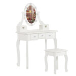 Kids Vanity Set with Mirror and Lights and Stool, 5 Storage Drawers, Pretend Play Princess Makeup Desk Dressing Table and Stool Set for Little Girls Age 3+, Macaroon White - Image 2
