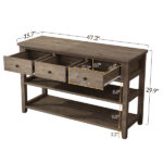Console Table with Wood Frame and Legs, Sofa Table Entryway Table with 3 Drawers and 2 Open Shelves Wash Gray - Image 11