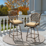 Outdoor Swivel Bar Stools Set of 2, Cast Aluminum Patio Bar Height Chairs, All-Weather Bar Dining Chairs Outdoor Swivel Chairs Furniture (Grid Back) - Image 13