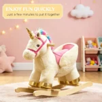 Toddler Unicorn Rocking Horse – with Realistic Sound, Safety Belt & Wooden Base, for 18-36M Parent-Child Interactive Playtime - Image 5