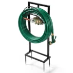 Garden Hose Holder, Water Hose Holder Stand with Storage Basket, Heavy Duty Freestanding Garden Hose Hanger Storage Rack with 4 Spikes for Outside Yard Lawn Farm, Black - Image 3