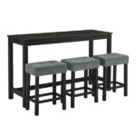 59 Inch Bar Table, Dining Table, Sofa Table with Power Outlet, 3 Upholstered Stools, 4 Piece Bar Table and Chair Set for Living Room, Dining Room, Kitchen - Image 11