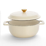 Cast iron 5QT cooking pot - ceramic white - comes with two silicone gloves - Enamel pot - Image 3