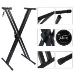 Dual-tube X-Shape Keyboard Stand + Adjustable Folding Piano Bench Stool Seat Black - Image 9