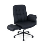 5-Position Adjustable Armrest Criss Cross Chair, Cat Scratch Leather Swivel Desk Chair with Side Pockets