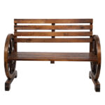 Replace 28138436 Rustic 2-Person Wooden Wagon Wheel Bench with Slatted Seat and Backrest, Brown - Image 12