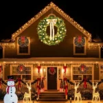 48in Pre-lit Christmas Wreath, Lighted Artificial Xmas Wreath with 150 Warm White Lights and 450 PVC Tips and DIY Ornaments, for Front Door Gate Wall Xmas Party Decorations, Light Green & Golden - Image 5
