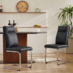 Dining chair set (2 pieces) modern leather imitation soft cushion dining chair, with soft cushion backrest and electroplated legs, suitable for kitchen/living room/dining room,Black - Image 14