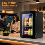 0.6 Cu.Ft Mini Beverage Refrigerator with Digital Touch Control 40°F-61°F Adjustable Thermostat, 360° Air Circulation Silent Compressor Cooler Blue LED Light Tempered Glass Door Holds 24 Cans Black - Image 12
