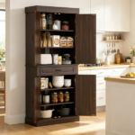 71" Freestanding Kitchen Pantry Cabinet with 4 Doors 2 Large Storage Cabinets And an Additional Drawer for Coffee & Kitchen Supplies - Image 3