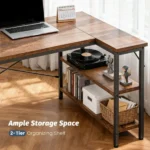 47" L-Shaped Computer Desk with Reversible Storage Shelves and PC Stand, Corner Gaming and Home Office Desk, Brown(Shipment from Walmart) - Image 5