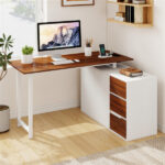Reversible L-Shaped Desk with Built-in Charging Station, Home Office Desk with Drawers & File Cabinet - White - Image 3