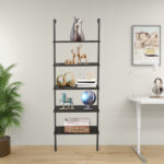 5-layer wall-mounted household steel-wood shelf, density board, iron frame, 61*30.5*182.88cm, black walnut color board, black frame - Image 3