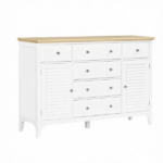 White Adjustable Shelves Sideboard – Buffet Cabinet with Storage Drawers, Rubber Wood Top Coffee Bar - Image 2