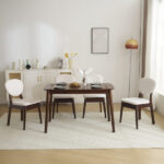 Rubber wood soft bag deep walnut dining table and chair set 1 table 4 chairs beige cushion rectangular - Image 36