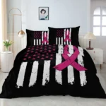 American Flag Red Ribbon King Duvet Cover Set Microfiber 3pcs with 2 Pillowcases