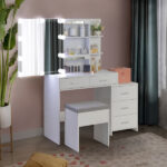 Old Code 36347634 Particleboard Triamine Veneer 5 Pumps 2 Shelves Mirror Cabinet Three Dimming Light Bulb Dressing Table Set White - Image 10
