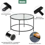 Same Code 13962533 Artisasset 2 Layers 5mm Thick Tempered Glass Countertops Round Wrought Iron Coffee Table Black - Image 6