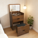 3-in-1 Vanity Desk with Lighted Mirror & Stool, Flip Top Makeup Dressing Table, Compact Storage for Bedroom, Bathroom, Dressing Room(23.62"L, Walnut) - Image 7