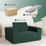 Compression Human Dog Sofa Bed for Adult & Pets,Modern Floor Couch With Pillow for Living Room Bedroom,Corduroy Fabric,No Assembly Required, Dark Green - Image 7