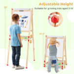 Natural Pine Wood 3-in-1 Kids Art Easel with Magnetic Whiteboard & Chalkboard, Adjustable Height Foldable Drawing Board for Ages 3-14 - Image 6