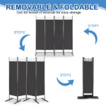 5.74FT 4-Fold Top With Shape 160g Polyester Cloth Plastic Feet Carbon Steel Frame Foldable Screen Black - Image 2