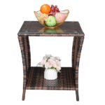 Glass Surface Brown Gradient Iron Frame Rattan Side Table - Image 31