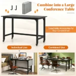 Mobile Rolling Computer Desk 48 Inch, Heavy Duty Metal Frame Home Office Desk with Storage Bag Hooks Lockable Wheels for Bedroom Dorm - Image 8