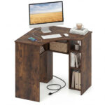 L-Shaped Corner Computer Desk 90° Triangle Home Office Desk with Adjustable Storage Shelves