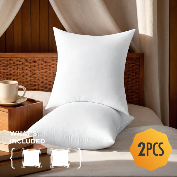 Elevate your comfort with this set of two 22-inch white pillow inserts. Filled with high-density polyester fiber, they maintain their plump shape for long-lasting support. The generous size provides enhanced comfort for sofa lounging or bed reading. Sold without covers for flexible styling options t