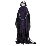 6ft Halloween Decorations Outdoor Life Size Animatronics Grim Reaper with Chain, Sound-Actived Party Decor with Creepy Sound , Scary Haunted House Props for Garden Yard Lawn