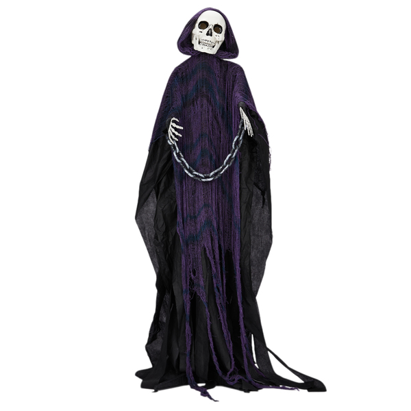 6ft Halloween Decorations Outdoor Life Size Animatronics Grim Reaper with Chain, Sound-Actived Party Decor with Creepy Sound , Scary Haunted House Props for Garden Yard Lawn