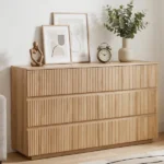 Handleless 6-Drawer Dresser with Grille Finish P2 Particleboard + MDF & Melamine Veneer + Vacuum-Formed Storage Cabinet 55.12*15.75*27.95in Oak - Image 16