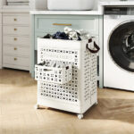 20 Gallon Foldable Laundry Hamper with Mini Hanging Basket, PP Hollow Design with Wheels - Image 6