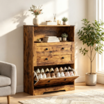 Rustic Brown Narrow Shoe Storage Cabinet – 2 Flip Drawers Design, Space-Saving Shoe Rack - Image 6