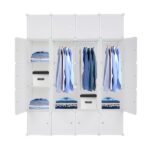 20 Cube Organizer Stackable Plastic Cube Storage Shelves Design Multifunctional Modular Closet Cabinet with Hanging Rod White - Image 3