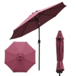 Outdoor 9ft Patio Umbrella with Crank Handle and Push Button Tilt, Outdoor Market Umbrella with 8 Ribs - Burgundy - Image 4
