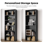 6-Tier Bookshelves with Adjustable Shelves, Floor Standing Bookcase for Home & Office Storage,Black (Shipment from Walmart) - Image 3