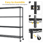 4-tier, adjustable shelf spacing, with adjustable feet and wheels, iron display stand, 150*60*192cm, powder-coated black - Image 7