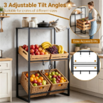 3-Tier Adjustable Tilt Beer Crate Storage Rack, Heavy Duty Metal Beverage Organizer with Hooks, Multi-Angle Drink Holder Shelf for Home Bar Garage - Image 5