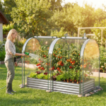 3-in-1 Raised Garden Bed with Greenhouse Cover 130 Gal Galvanized Metal Planter Box - Silver - Image 3